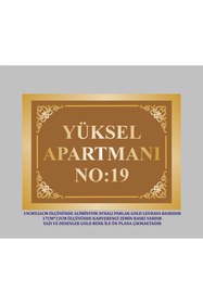 Resim yüksel34 Apartman Kapı İsimliği Aynalı Gold Levhaya Kahverengi zeminli 19x26cm ölçüsünde 