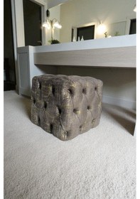 Resim Küp Puf - Best İthal Kadife Babyface Kumaş Varak Baskı - Modern Ve Şık Dekoratif Puf&bench Antrasit 