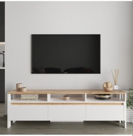 Resim Atlas 3 Kapaklı Tv Ünitesi 160 Cm Atlantik Çam - Beyaz 