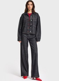 Resim Kadın Koyu Kot Rengi 7w5-51 Oversize %100 Koton Denim Ceket - Koyu Kotrengi / M 