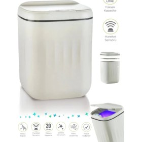 Resim Berdina Home Sensörlü Çöp Kovası Mutfak Banyo Ofis 20L Uv Işık Antibakteriyel Koku Geçirmez Ergonomik Tasarımlı 