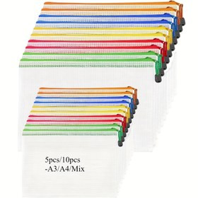 Resim 5 adet-A3/A4, 10 adet-A3/A4 Kombinasyon Paketi Ağır Hizmet Tipi Plastik Fermuar Belge Çantaları - Ofis Dosyaları, Okul Kağıtları, Seyahat Gereksinimleri için 5/10 Paket File Organizatörleri (Mektup Boyutu Su Geçirmez Depolama) 