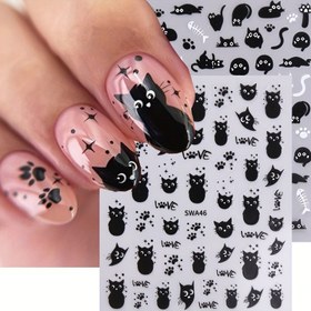 Resim 2'li Siyah Kedi Çivi Sanat Yapıştırmaları, Cadılar Bayramı Kartoyn Hayvan Öz-Yapışma Dekorasyonları, DIY Çivi Salon Süslemeleri, Plastik Kokusuz Işıl Işıl Bitiş, Hayvan Baskısı ile Glitter, Kadınlar için Tek Kullanım 