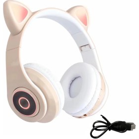 Resim Torima VZV-B39 Sevimli LED Kedi Kulak Bluetooth Kulaklık Bej 