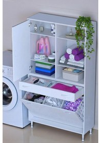 Resim Eliusta Mira Dolap 6 Bölme Çok Fonksiyonlu Banyo Dolabı 90 Cm Beyaz Sepetli Dolap 90x171x32,5 Cm Organizer Beyaz 