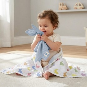 Resim 2’li Müslin Bebek Örtüsü - Rainbow Lapin ve Endless Blue - 100x100 cm 