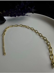 Resim Sevgili Takı Paperclip Zincirli Gold Çelik Kedi Tasması Aksesuarı Meow Serisi 