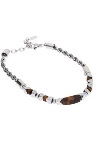 Resim Erkek Kahverengi Taş Detay Çelik Bileklik Gri - Kahverengi 