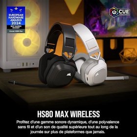 Resim Corsair HS80 MAX kablosuz çoklu platform oyun kulaklığı, Bluetooth'lu - Dolby Atmos - yayın kalitesinde mikrofon - iCUE uyumlu - PC, Mac, PS5, PS4, Mobile - Beyaz 