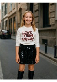 Resim Zekids Kız Çocuk Pamuklu Yazılı İnce Uzun Kollu T-shirt-16308 Beyaz 