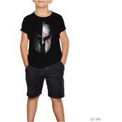 Resim Spartan Helmet Gri Siyah Çocuk Tişört Siyah 