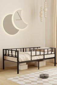 Resim Zenit Metal Karyola, Korkuluklu Karyola, Daybed, Ölçü Seçenekli - 90x200 / Siyah 