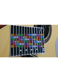 Resim Türkçe Yazılı Gitar Klavyesine Yapıştırılan Nota Etiketleri Nota 