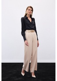 Resim Sateen Kemerli Salaş Pantolon - Bej-136536 Bej 