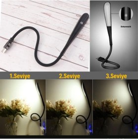 Resim dekofon Kompakt USB Siyah 14 Ledli 3 Kademeli Dokunmatik Okuma Lambası 