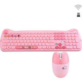 Resim Geezer Kitty Plus Kablosuz Klavye Mouse Seti Pembe Smk-672 
