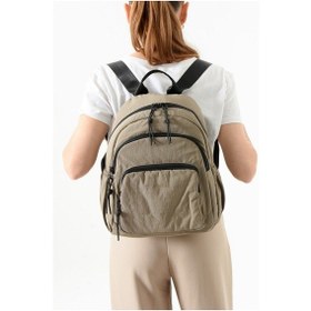 Resim Paul Brand Kadın 3 Bölmeli Haif & Geniş Hacimli Suya Dayanıklı Klinkır Kumaş Günlük Sırt Çantası Mat1109 Kahve 