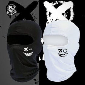 Resim 1 adet Musion Şeytan Gülümseme Baskılı Balaclava - Erkekler için Nefes Alabilir, Hızlı Kuruyan Tam Yüz Maskesi, Ter Emici ve Toz Geçirmez, Bisiklet ve Açık Hava Sporları için İdeal, Siyah ve Beyaz Seçenekler, Bisiklet Yüz Kapakları | Edgy Streetwear | Polyester Kumaş, Pil Olmadan 