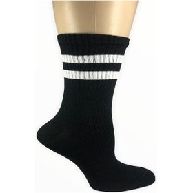 Resim Design Socks KADIN PAMUKLU ÇİZGİ DESENLİ SOKET ÇORAP-Siyah 