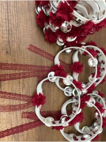 Resim CAROL TASARIM Nedime Tefi , Kına Gecesi Süslü Tef, Zilli Tef Bordo 10 adet 