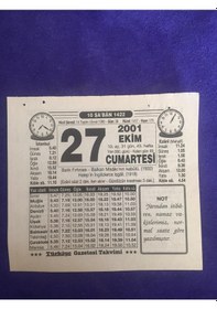 Resim 27 Ekim 2001 Takvim Yaprağı - Nostalji Koleksiyonluk Takvim Yaprağı B 