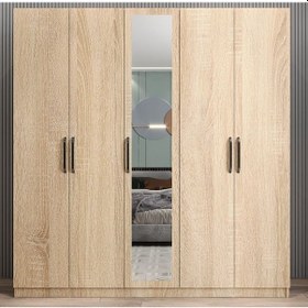 Resim Kristal 5 Kapaklı Dolap Gardırop Meşe - Ücretsiz Kurulum 