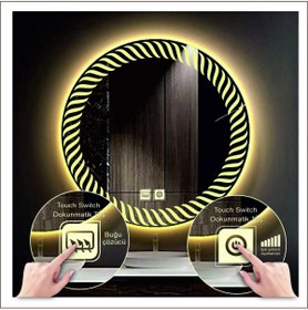 Resim GLOBAL LED MIRROR 90 Cm Günışığı Ledli Tasarım Kumlamalı Dokunmatik Tuşlu Buğu Önleyicili Banyo Aynası Makyaj Aynası 