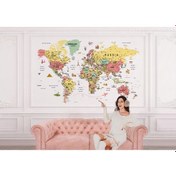 Resim Dünya Haritası Renkli Duvar Kağıdı Detaylı İngilizce Dünya Haritası -3209 