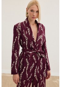 Resim Sateen Desenli Uzun Ceket - Bordo-136475 Bordo 