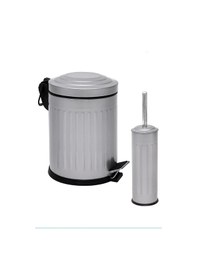 Resim Foreca Vintage 2 Li Çöp Kovası Banyo Seti Çizgili Gri 