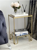 Resim AssuCasa Lotus Metal Camlı Yan Sehpa Gold-bronz 