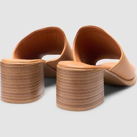 Resim %100 Hakiki Deri Topuklu Taba Kadın Terlik Fındık 