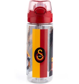 Resim Galatasaray GS Logolu Lisanslı Sertifikalı Okul Suluğu Pipetli Düğmeli Koruyucu Kapaklı Öğrenci Matarası 