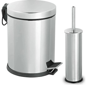 Resim Pratik ve Şık 2'li Banyo Seti, Paslanmaz Kalite, 5 Lt Çöp Kovası ve Klozet Fırçası 