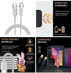 Resim Duracell 1M USB-C to USB-C Şarj Kablosu Siyah 