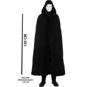 Resim Siyah Kapüşonlu 120 cm Pelerin ve Beyaz Boyanabilir Tam Yüz Maske 