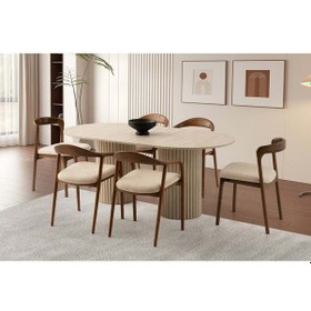 Resim Krem / Ceviz Mobilgen Yılan Sandalye - Yılan Sandalye Kolsuz Pamukkale Masa Takımı Krem - Ceviz 