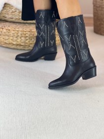 Resim Morpus Siyah Gerçek Deri Kadın Western Bot - 3 