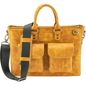 Resim Kişiye Özel Deri Rainbow Evrak / Laptop Çantası - Hardal Sarısı Sarı 