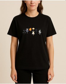 Resim Tırmanan Kediler Tasarımlı T-shirt SIYAH 