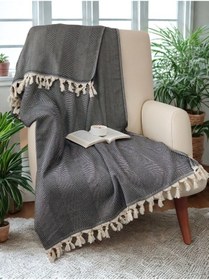 Resim %100 Pamuk Koltuk Örtüsü - Çok Amaçlı Koltuk Şalı, Pike, Piknik Örtüsü-170x220cm Antrasıt Antrasit 