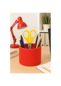 Resim Özel 3d Baskı Ayrılabilir 4 Bölmeli Kalemlik Masa Vb. Kalemliği Çapı: 8,5 Cm X Yükseklik: 8 Cm Kırmızı 