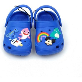 Resim QUEEN AKSESUAR Crocs Tarz Model Sandalet Terlik Mickey Dinazor Süslü Erkek Çocuk Saks Mavi 