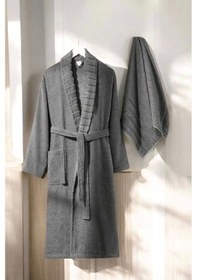 Resim Aqualoom Lüx Erkek Bornoz Ve Havlu Seti %100 Pamuklu Antrasit S-m Diğer 