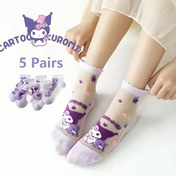 Resim 5 Çift Sanrio için for kuromi Kızlar' Diz Etek Çorapları - Çocuklar için Sevimli File Nefes Alabilen Yaz Karikatür Çorapları, Dantel Kenarlıklı Yumuşak ve Rahat Düşük Kesim Çoraplar, Mükemmel Hediye, Mor Pembe Yıldızlarla Sevimli Karakter Tasarımı, Nefes Alabilen Çoraplar | Oynak Tasarım | Rahat Uyum, Sevimli Çoraplar 