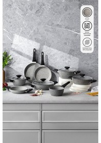 Resim Emsan Fortis Granit 12 Parça Tencere Seti Gri Gri 