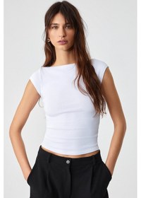 Resim Grimelange NOEMI Kadın Balerin Yaka Kısa Kol Slim Fit Ribanalı Beyaz Bluz 