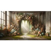 Resim Venspor Vintage Kapı ve Çiçek Aranjmanları ile Rustik Arkaplan 200x150cm Fon Duvar Örtüsü 