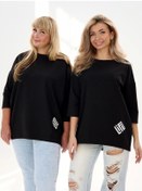 Resim Datoelegance Oversize Büyük Beden Sıcak Sweatshirt 223902011 Siyah 