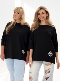 Resim Datoelegance Oversize Büyük Beden Sıcak Sweatshirt 223902011 Siyah 